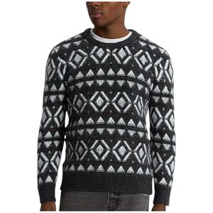 Express NWT Charcoal Gray Fair Isle Brushed Texture Fuzzy Crew Neck Sweater New